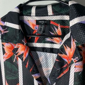 Floral + Striped Mesh Button Up